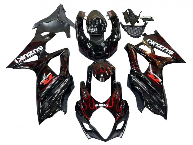 2007-2008 Black Red Flame Suzuki GSXR 1000 Motorcycle Fairings UK