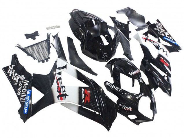 2007-2008 Glossy Black White West Suzuki GSXR 1000 Motorcycle Fairings UK