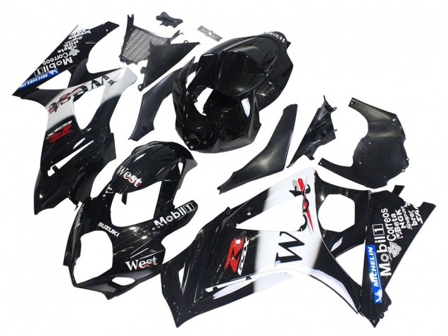 2007-2008 Glossy Black White West Suzuki GSXR 1000 Motorcycle Fairings UK