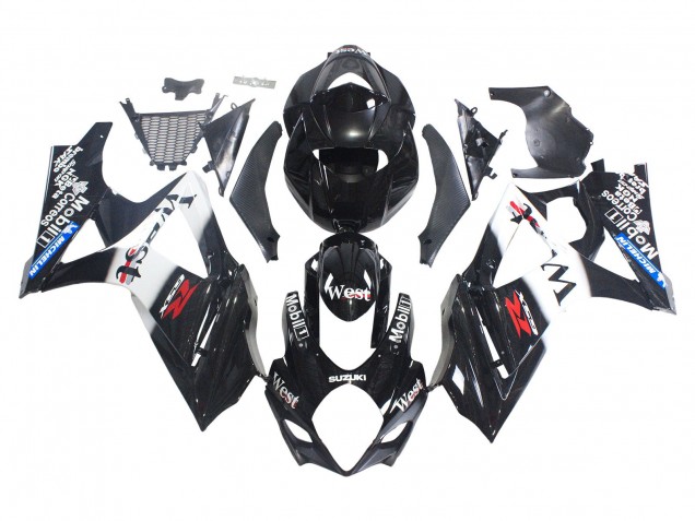 2007-2008 Glossy Black White West Suzuki GSXR 1000 Motorcycle Fairings UK
