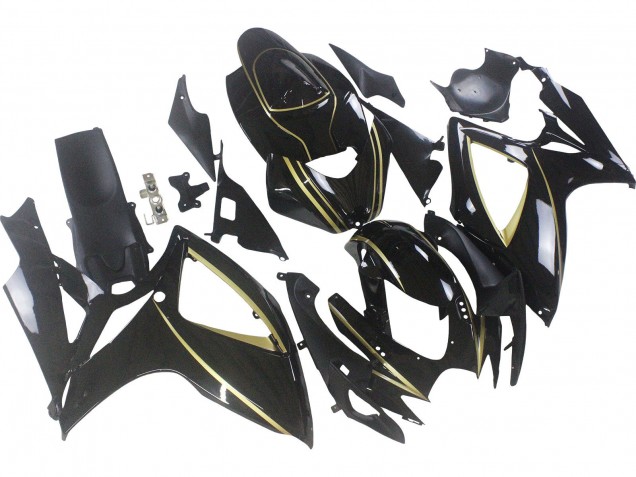 2006-2007 Glossy Black Gold Stripe Suzuki GSXR 600 / GSXR 750 Motorcycle Fairings UK