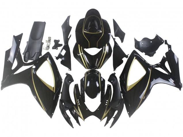 2006-2007 Glossy Black Gold Stripe Suzuki GSXR 600 / GSXR 750 Motorcycle Fairings UK