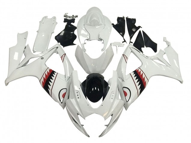 2006-2007 White Red Black Shark Suzuki GSXR 600 / GSXR 750 Motorcycle Fairings UK