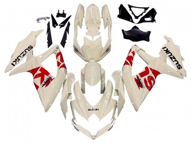 2008-2010 Cream White Red Black Suzuki GSXR 600 / GSXR 750 Motorcycle Fairings UK