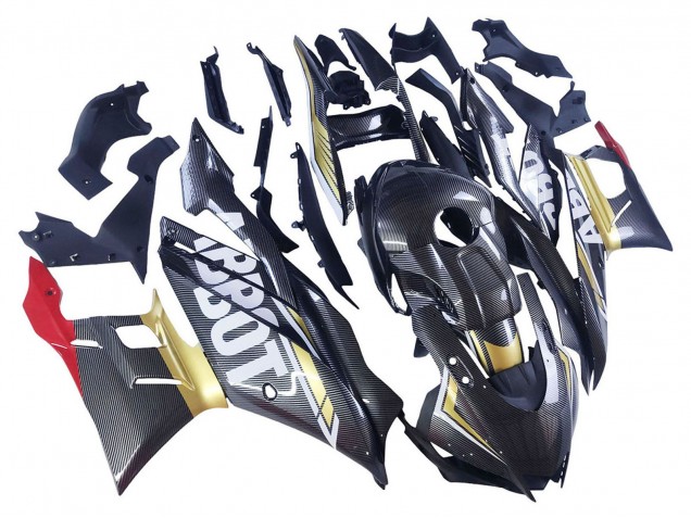 2022-2024 Black Carbon Fiber Style Gold Red ABBOT Yamaha YZF R3/R25 Motorcycle Fairings UK