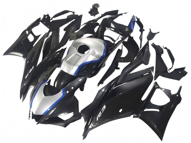 2022-2024 Black Carbon Fiber Style Silver Blue Yamaha YZF R3/R25 Motorcycle Fairings UK