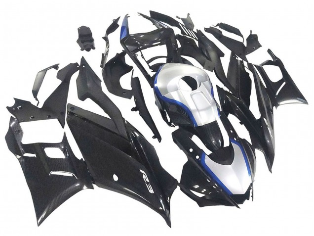 2022-2024 Black Carbon Fiber Style Silver Blue Yamaha YZF R3/R25 Motorcycle Fairings UK