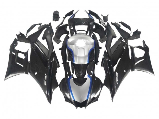 2022-2024 Black Carbon Fiber Style Silver Blue Yamaha YZF R3/R25 Motorcycle Fairings UK