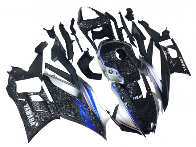 2022-2024 Marble Black Silver Blue Forged Carbon Fiber Style Yamaha YZF R3/R25 Motorcycle Fairings UK