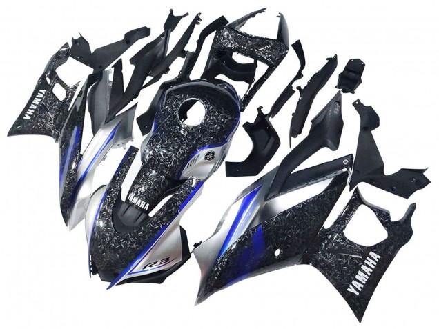 2022-2024 Marble Black Silver Blue Forged Carbon Fiber Style Yamaha YZF R3/R25 Motorcycle Fairings UK