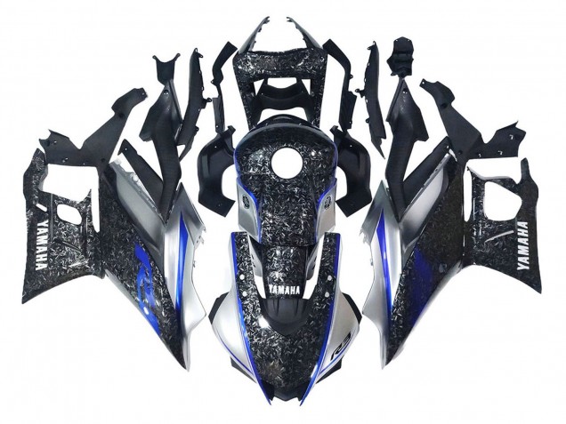 2022-2024 Marble Black Silver Blue Forged Carbon Fiber Style Yamaha YZF R3/R25 Motorcycle Fairings UK