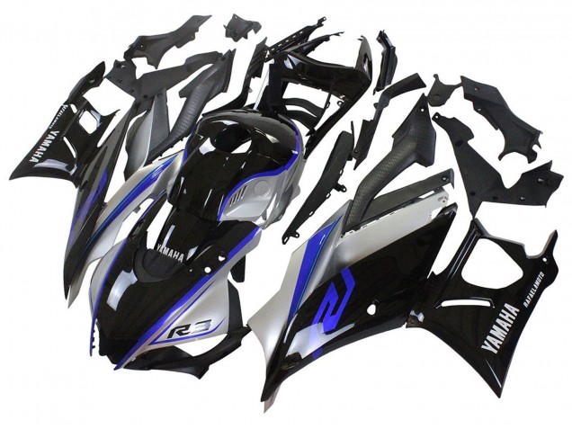 2022-2024 Silver Blue Glossy Black Yamaha YZF R3/R25 Motorcycle Fairings UK