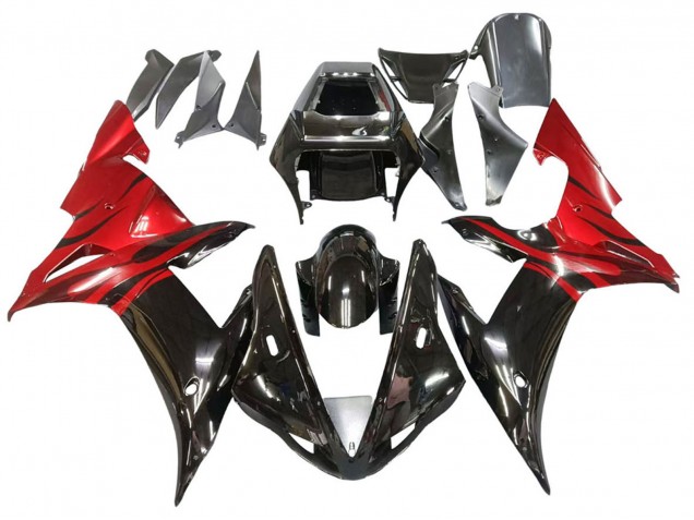 2002-2003 Glossy Black Red Flame Yamaha YZF 1000 R1 Motorcycle Fairings UK