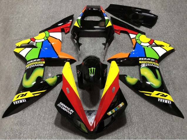 2002-2003 Glossy Black Red Yellow Green Movistar Semakin Didepan Yamaha YZF 1000 R1 Motorcycle Fairings UK
