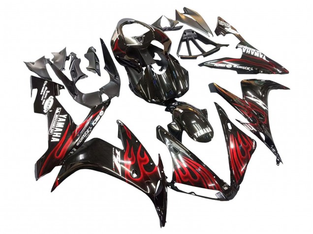 2004-2006 Glossy Black Red Flame Yamaha YZF 1000 R1 Motorcycle Fairings UK
