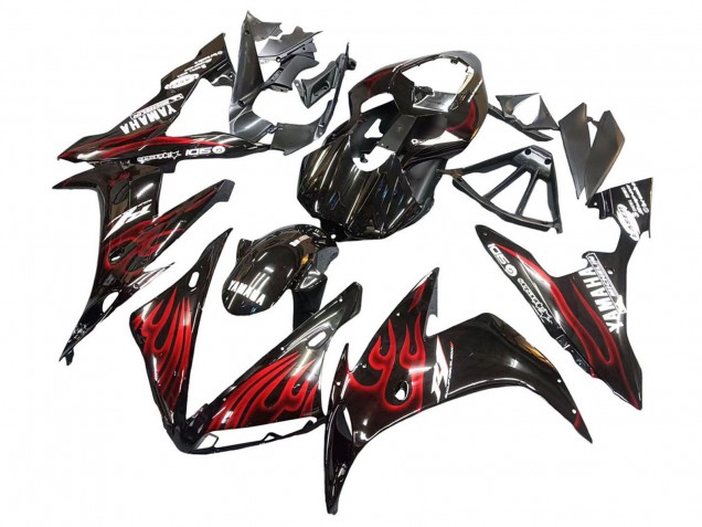 2004-2006 Glossy Black Red Flame Yamaha YZF 1000 R1 Motorcycle Fairings UK