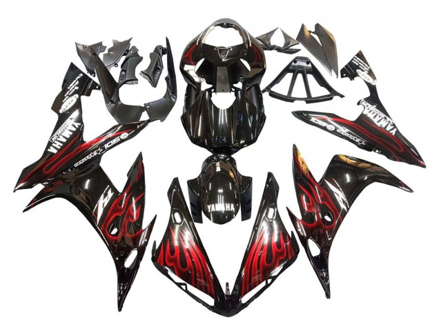 2004-2006 Glossy Black Red Flame Yamaha YZF 1000 R1 Motorcycle Fairings UK