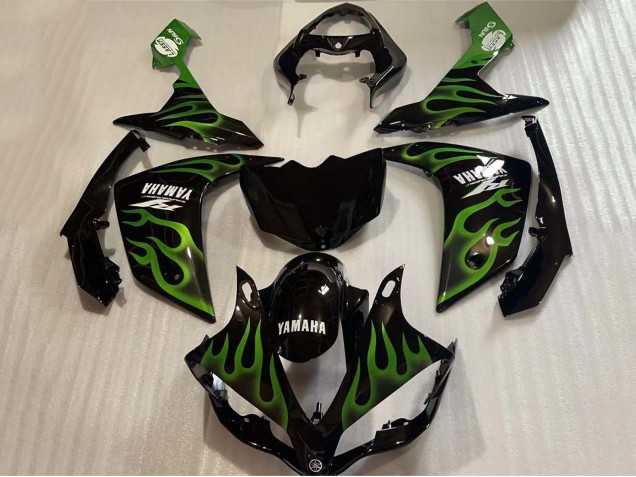 2004-2006 Glossy Black Green Flame White Decal Yamaha YZF 1000 R1 Motorcycle Fairings UK