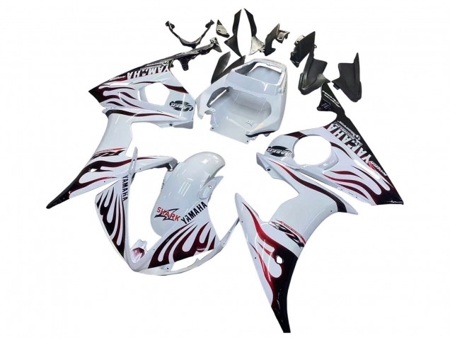2006-2009 White with Dark Black Flame Yamaha YZF R6S Motorcycle Fairings UK
