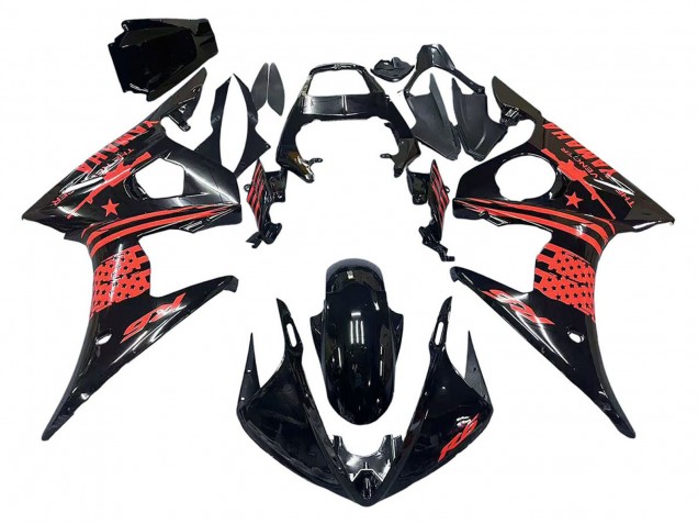 2006-2009 Glossy Black Red Yamaha YZF R6S Motorcycle Fairing UK