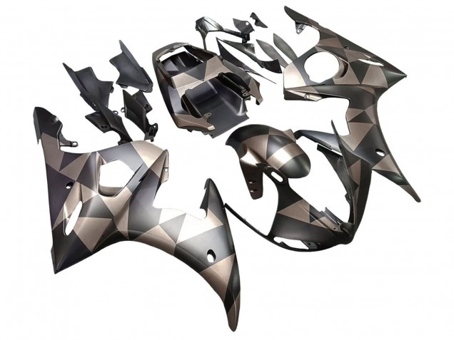 2006-2009 Grey Matte Black Geometric Yamaha YZF R6S Motorcycle Fairings UK