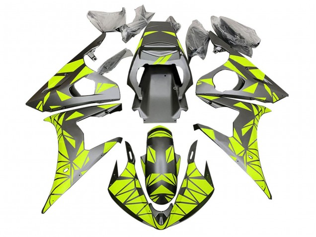 2006-2009 Neon Green Matte Black Geometric Yamaha YZF R6S Motorcycle Fairings UK