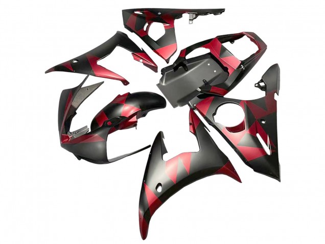 2005 Matte Black Red Geometric Yamaha YZF 600 R6 Motorcycle Fairings UK