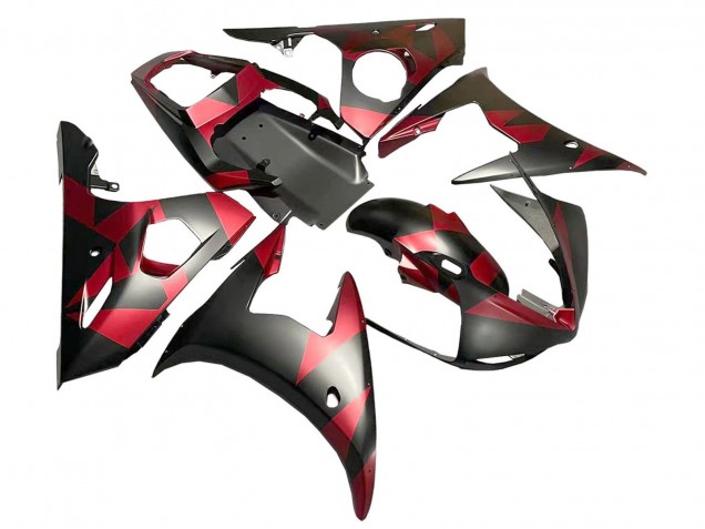 2005 Matte Black Red Geometric Yamaha YZF 600 R6 Motorcycle Fairings UK