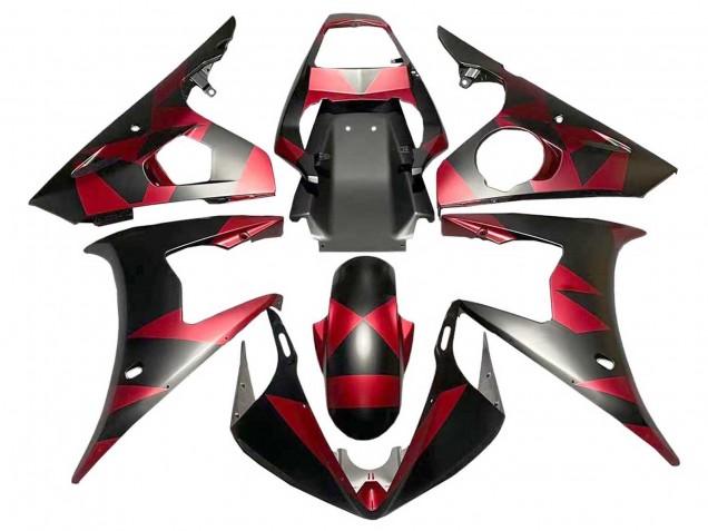 2005 Matte Black Red Geometric Yamaha YZF 600 R6 Motorcycle Fairings UK