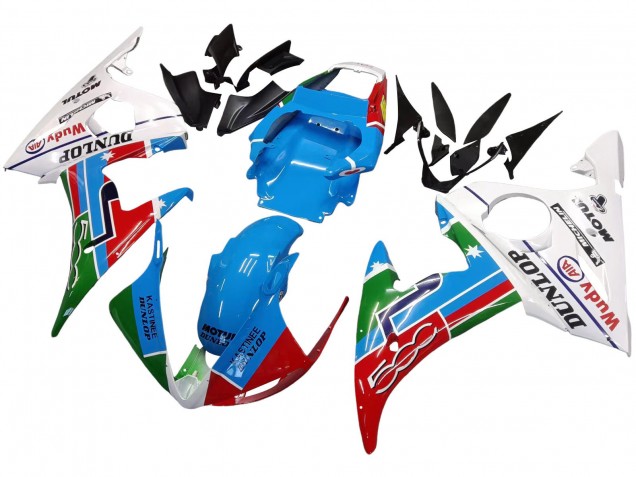 2005 Light Blue White Green Red Kastinee Dunlop Motul Yamaha YZF 600 R6 Motorcycle Fairings UK