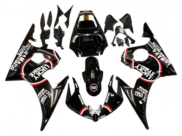 2005 Glossy Black White Lucky Strike Motul Yamaha YZF 600 R6 Motorcycle Fairings UK