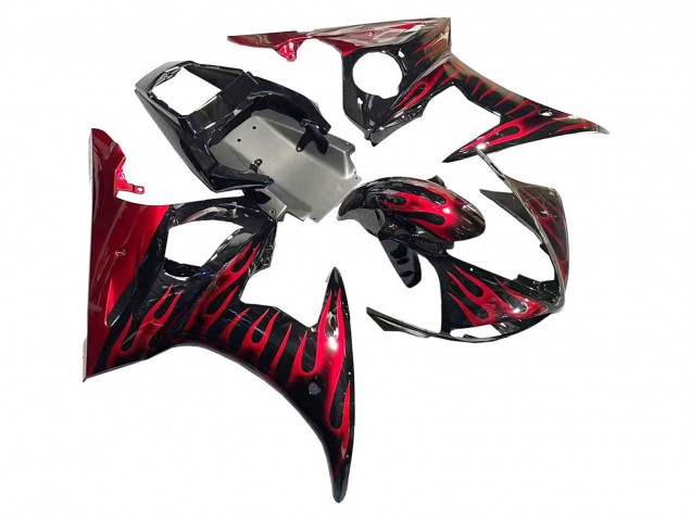 2005 Black with Red Flame Yamaha YZF 600 R6 Motorcycle Fairings UK