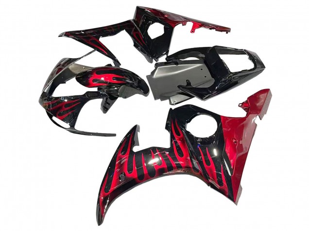 2005 Black with Red Flame Yamaha YZF 600 R6 Motorcycle Fairings UK