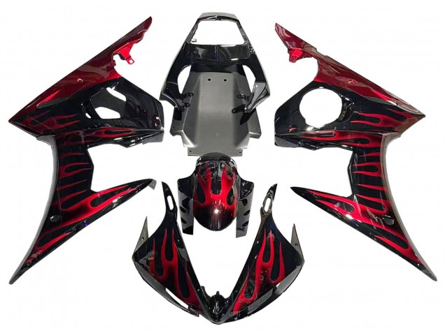 2005 Black with Red Flame Yamaha YZF 600 R6 Motorcycle Fairings UK