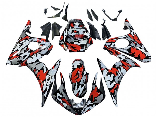 2005 Black Red Grey Camouflage Yamaha YZF 600 R6 Motorcycle Fairings UK
