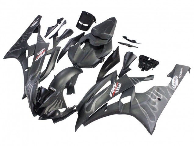 2006-2007 Matte Black Silver Flame Yamaha YZF 600 R6 Motorcycle Fairings UK
