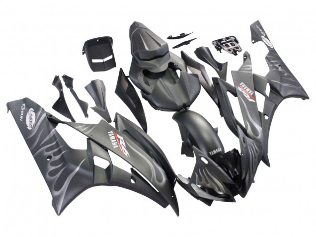 2006-2007 Matte Black Silver Flame Yamaha YZF 600 R6 Motorcycle Fairings UK