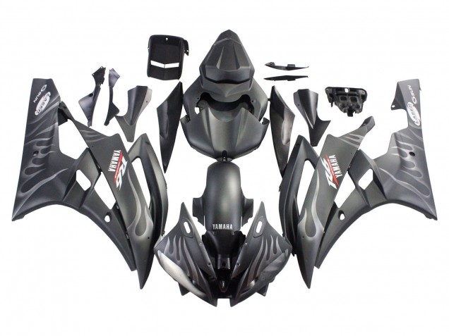 2006-2007 Matte Black Silver Flame Yamaha YZF 600 R6 Motorcycle Fairings UK
