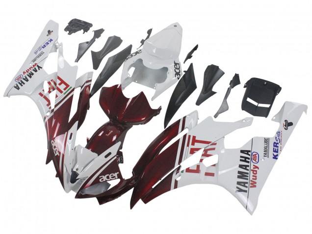 2006-2007 White Maroon Red Fiat Acer Yamalube Yamaha YZF 600 R6 Motorcycle Fairings UK