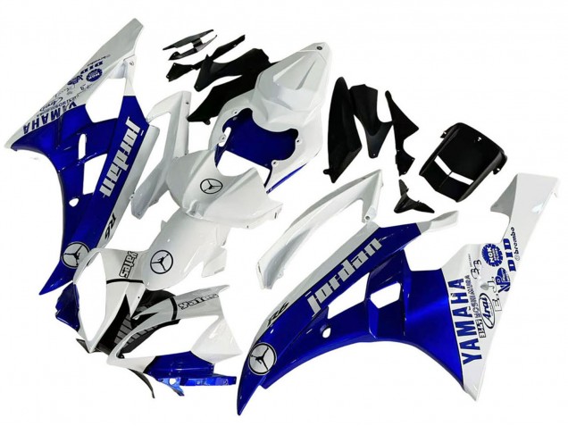 2006-2007 White Blue Jordan Yamaha YZF 600 R6 Motorcycle Fairings UK