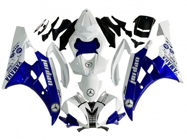 2006-2007 White Blue Jordan Yamaha YZF 600 R6 Motorcycle Fairings UK