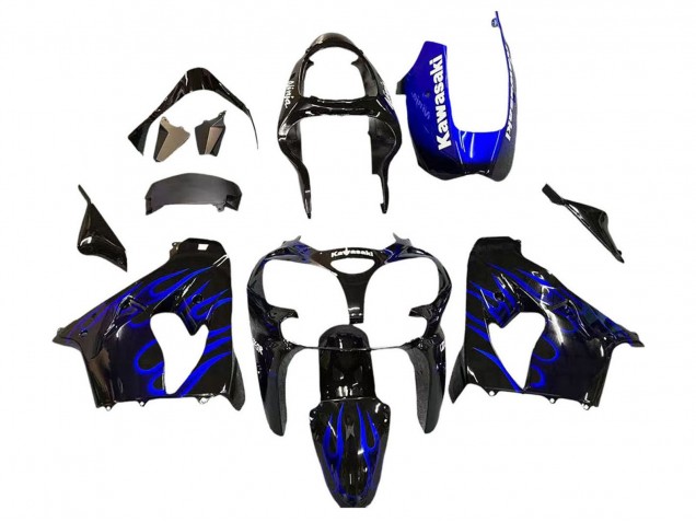 2000-2001 Glossy Black Blue Flame White Kawasaki ZX9R Motorcycle Fairings UK