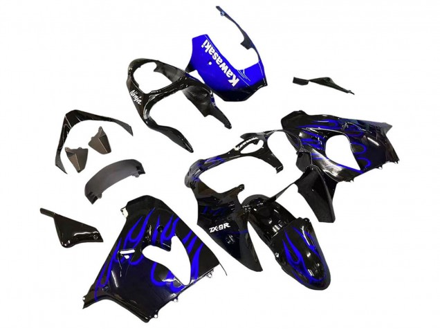 2000-2001 Glossy Black Blue Flame White Kawasaki ZX9R Motorcycle Fairings UK