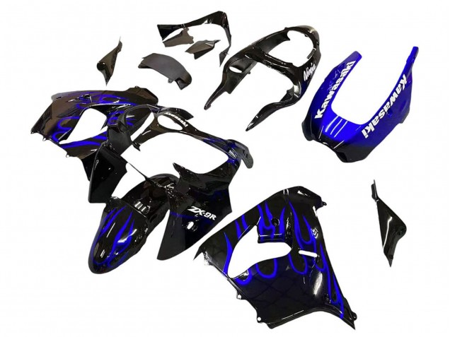2000-2001 Glossy Black Blue Flame White Kawasaki ZX9R Motorcycle Fairings UK