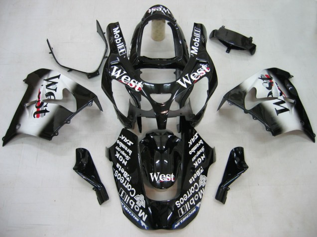 2000-2001 Glossy Black White West Kawasaki ZX9R Motorcycle Fairings UK