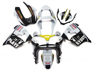 Buy 2000-2001 White Yellow Glossy Black Playboy Kawasaki ZX9R Motorcycle Fairings UK