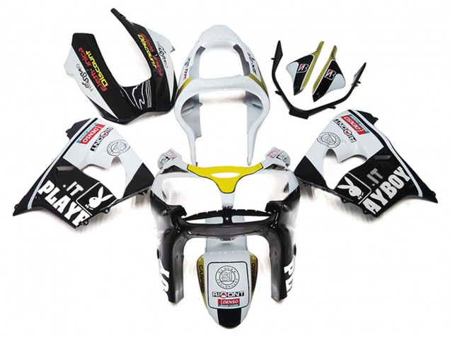 2000-2001 White Yellow Glossy Black Playboy Kawasaki ZX9R Motorcycle Fairings UK