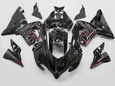 Buy 2004-2005 Black Red White Flame Kawasaki ZX10R Motorcycle Fairings UK
