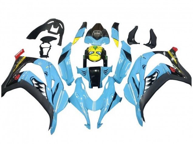 2016-2020 Light Blue Yellow Shark Kawasaki ZX10R Motorcycle Fairings UK