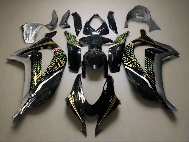 2016-2020 Glossy Black Gold Honeycomb Kawasaki ZX10R Motorcycle Fairings UK